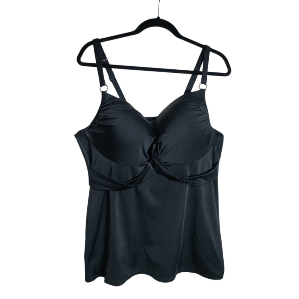 Lane Bryant Black Underwire Twist Front Tankini Swim Top 42DD